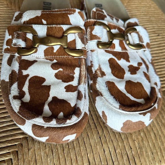 Bibi Lou cow Print Zagreb Brown and White slip on Loafers with Gold Buckle - Picture 3 of 7